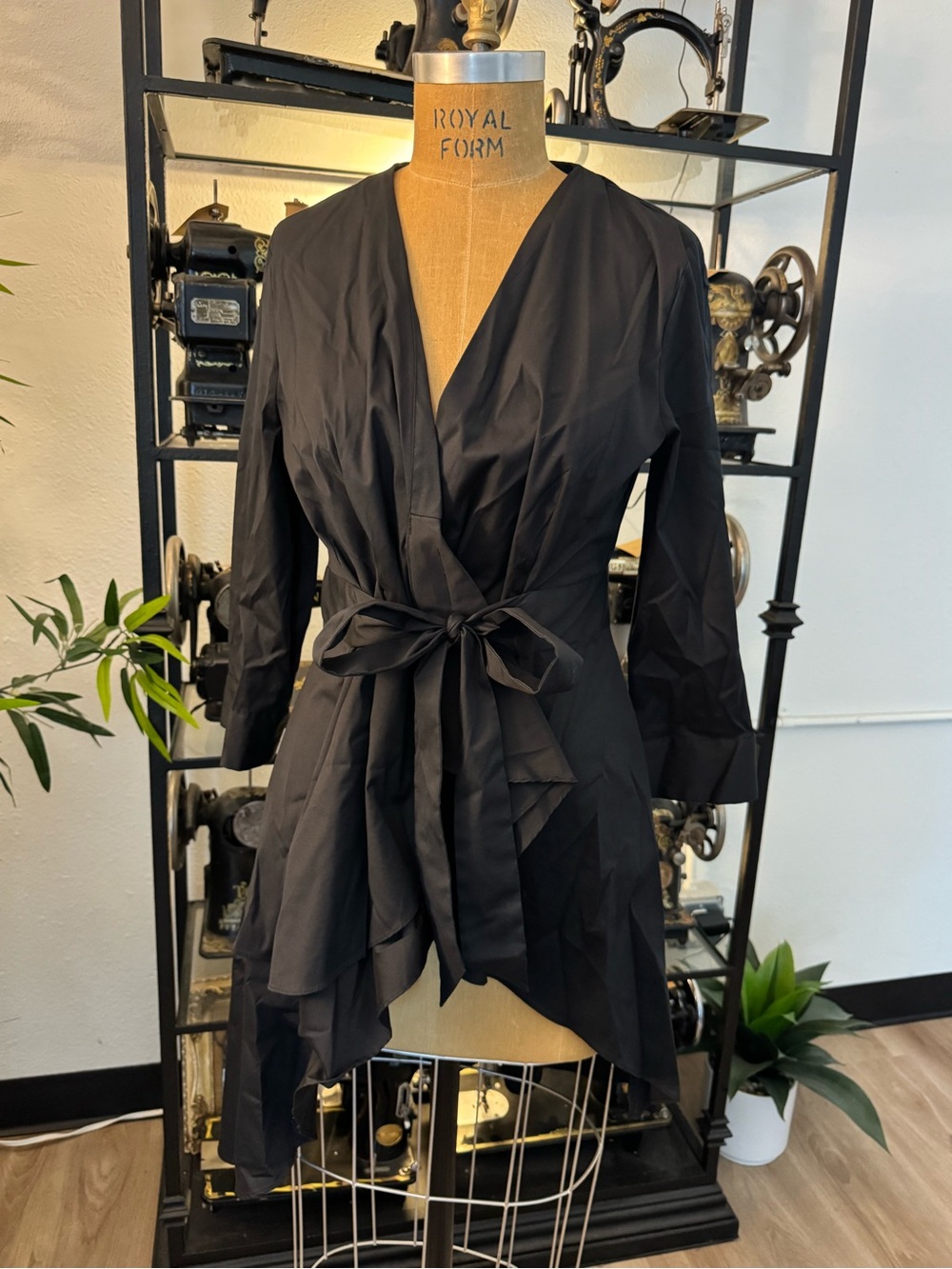Zara Black Asymmetrical Wrap Tie Waist Dress